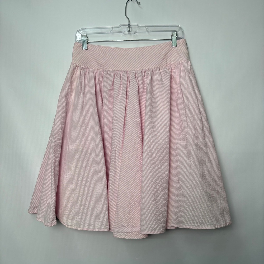 Ralph Lauren Pink White Seersucker Striped A-Line Skirt Size 4 Cotton Summer
